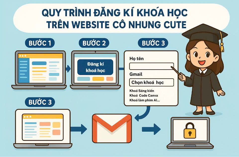 Quy trình đăng kí khóa học trên website Cô Nhung Cute